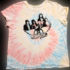 🔥Host Pick🔥 Aerosmith Women's Tie Dye Crew Neck Short Sleeves T-Shirt - 2X